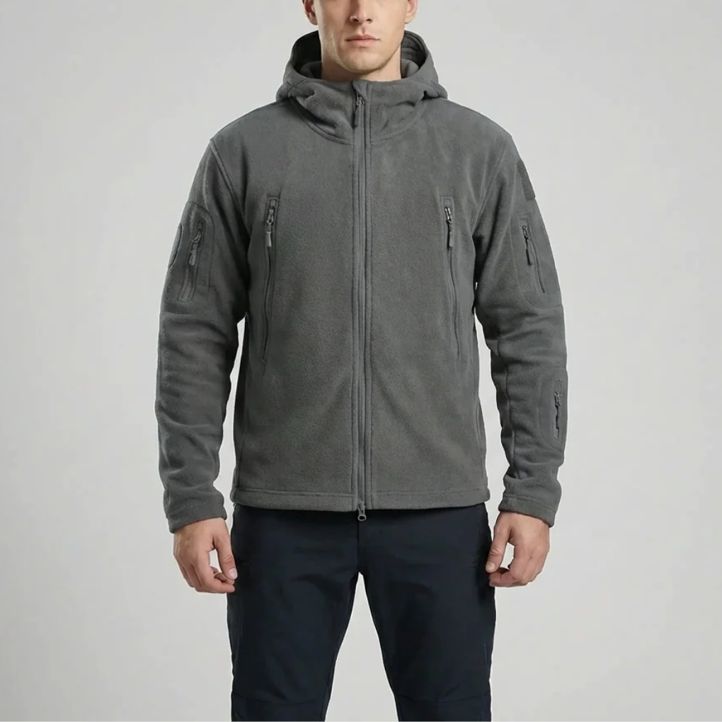 Giacca in Pile con Cappuccio e Zip Completa per Uomini