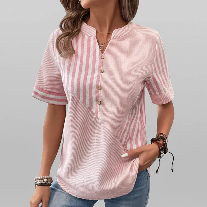 Blusa Leggera a Righe da Donna con Collo Mandarino