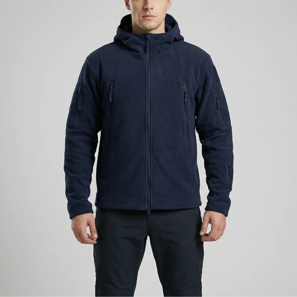 Giacca in Pile con Cappuccio e Zip Completa per Uomini