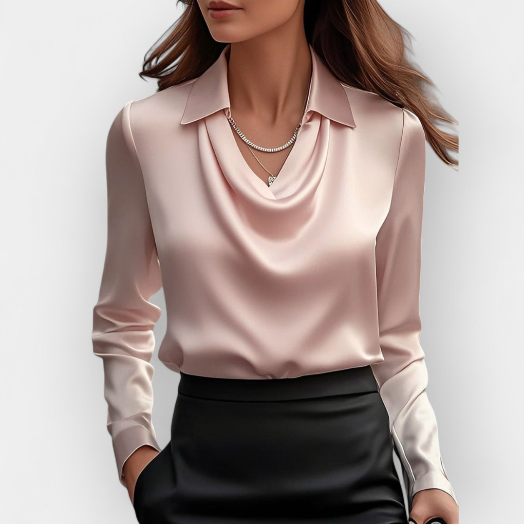 Blusa in Satin Elegante con Collo a Cascata