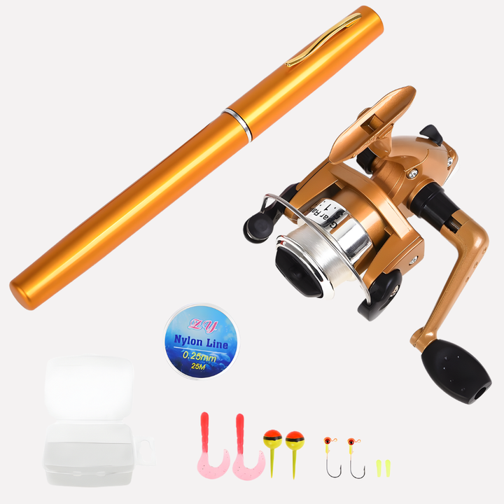 Mini Canna da Pesca + Mulinello, Penna Portatile Mini Telescopica