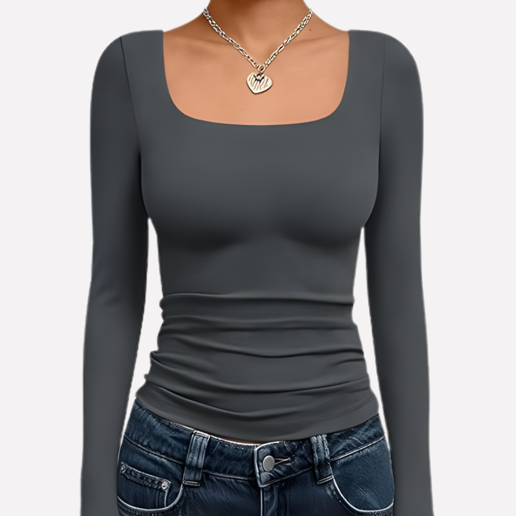 Top Crop a Maniche Lunghe con Collo Quadrato per Donne
