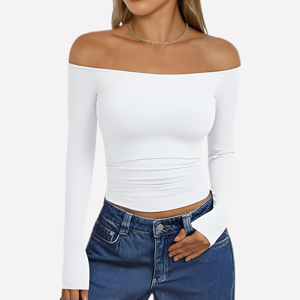 Top a spalle scoperte da donna con maniche lunghe