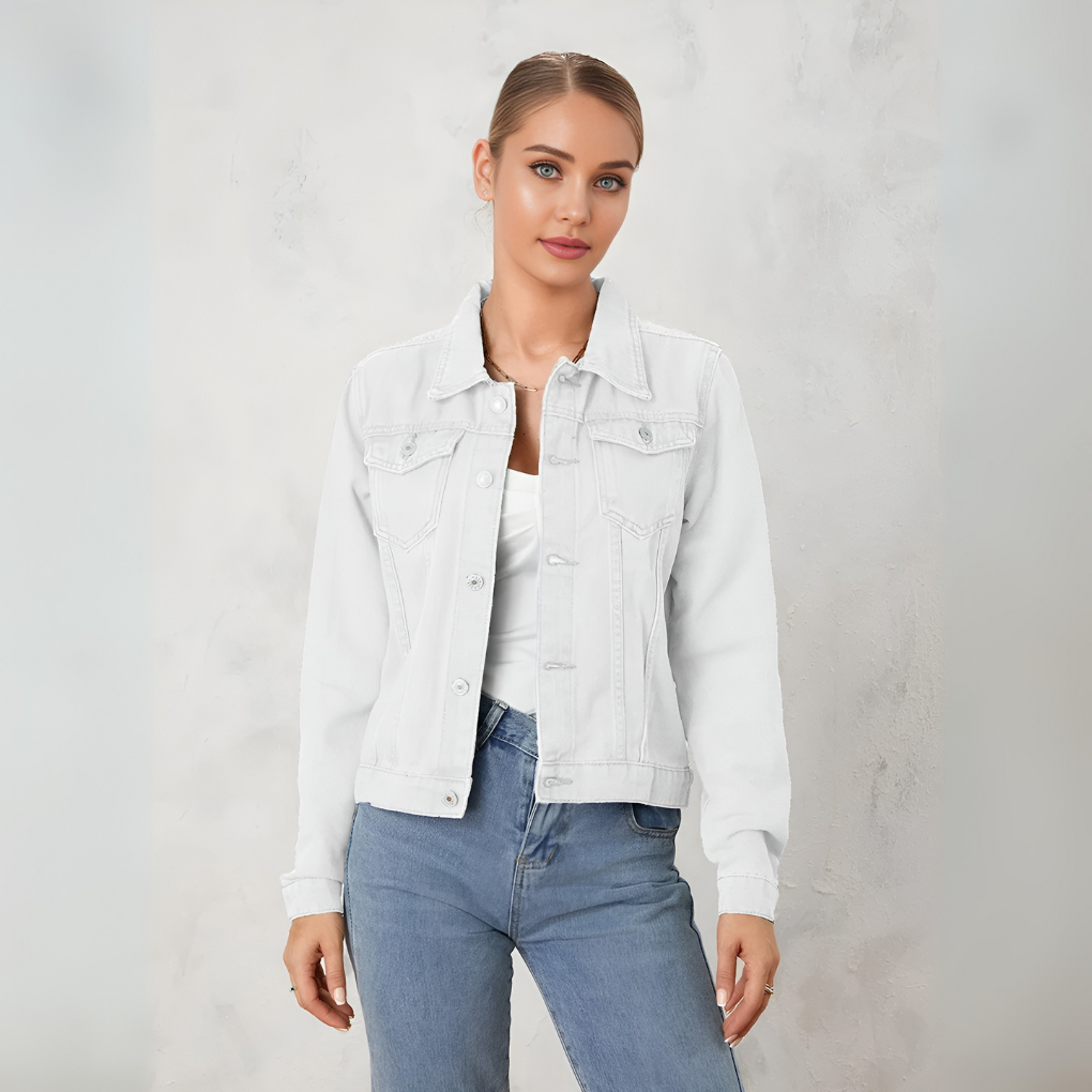 Giacca in Denim Classica con Bottoni per Donna