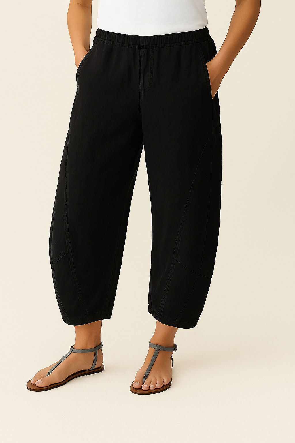 Pantaloni casual in cotone con vita elastica da donna