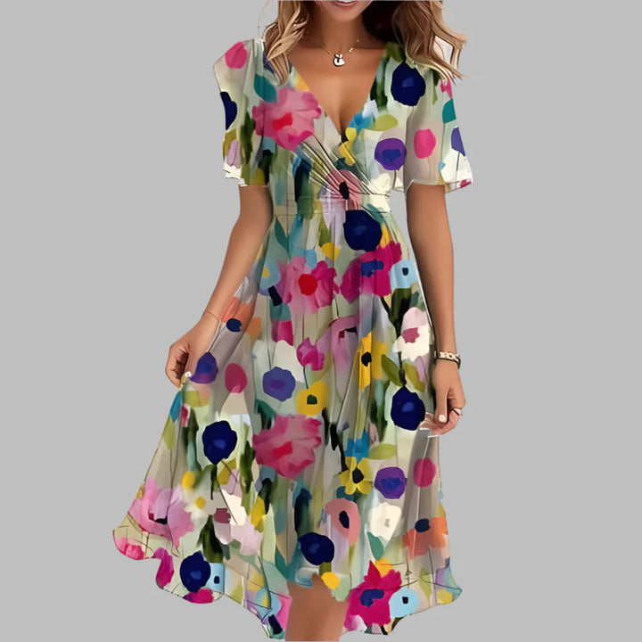 Abito Midi Ruché Floreale Elegante da Donna