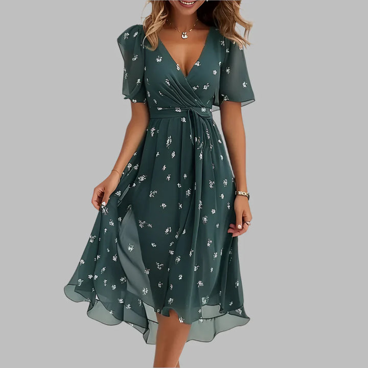 Abito Midi Ruché Floreale Elegante da Donna
