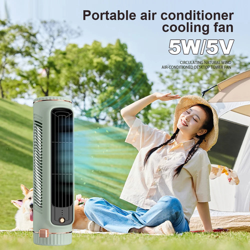 Turmventilator ohne Rotorblätter, tragbar – Leiser USB Akku Ventilator, Mini Luftkühler