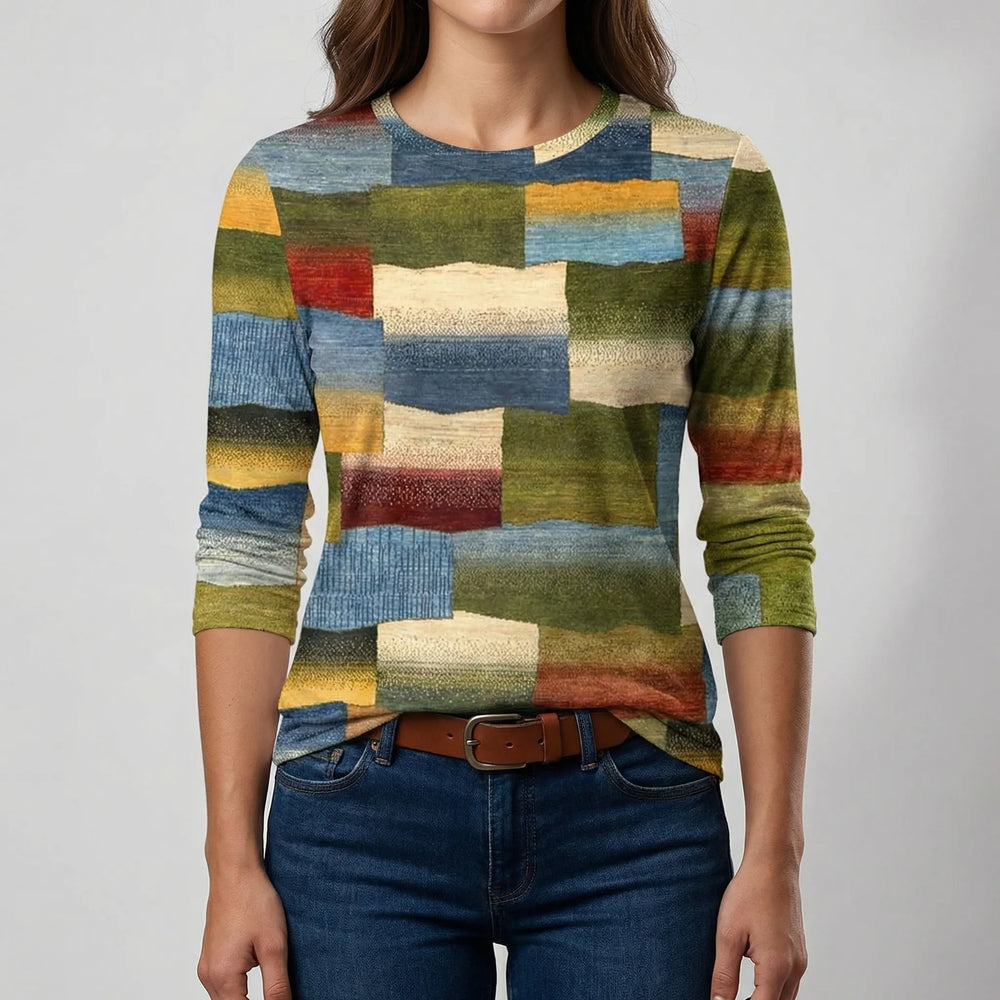 Blockova - Maglia a maniche lunghe con scollo rotondo e blocchi di colore