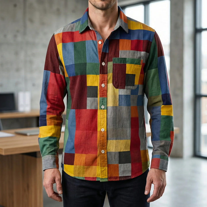 Blockvex - Camicia a maniche lunghe con bottoni e blocchi di colore audaci
