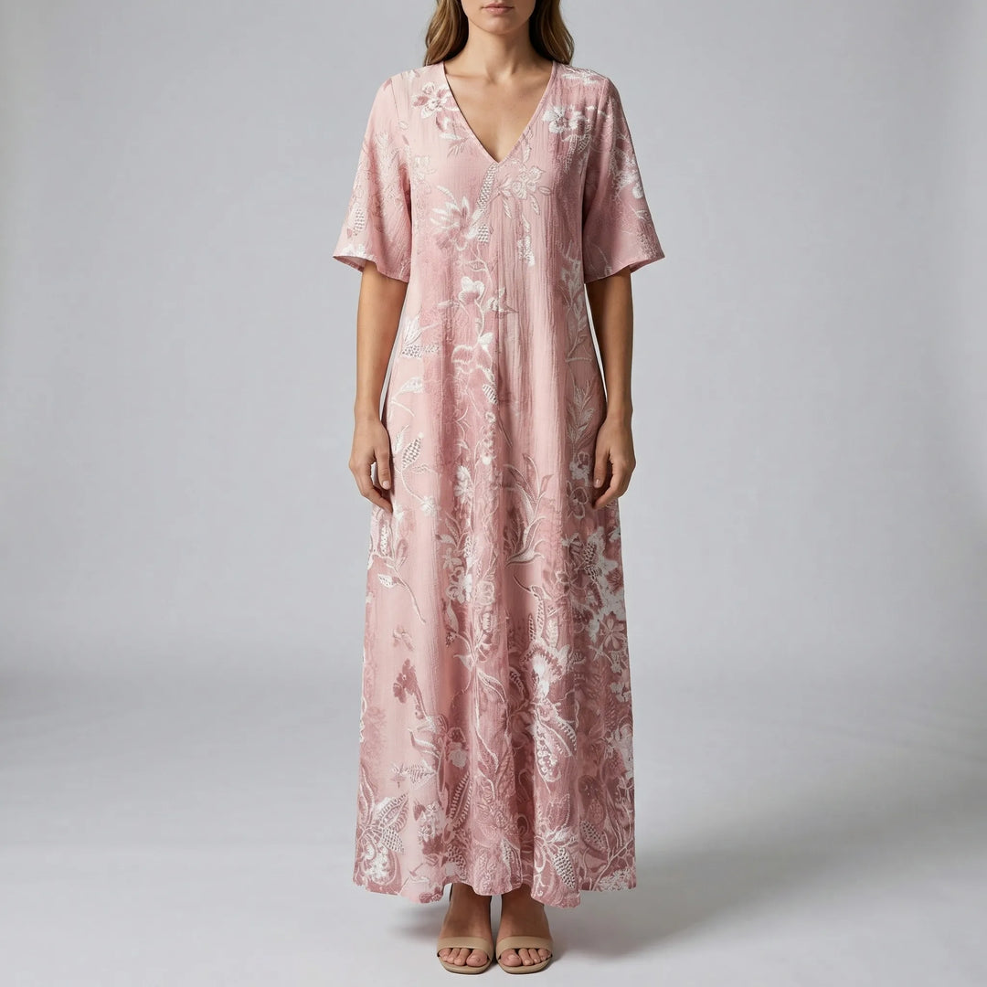Abito lungo con scollo a V e stampa floreale Blossomax