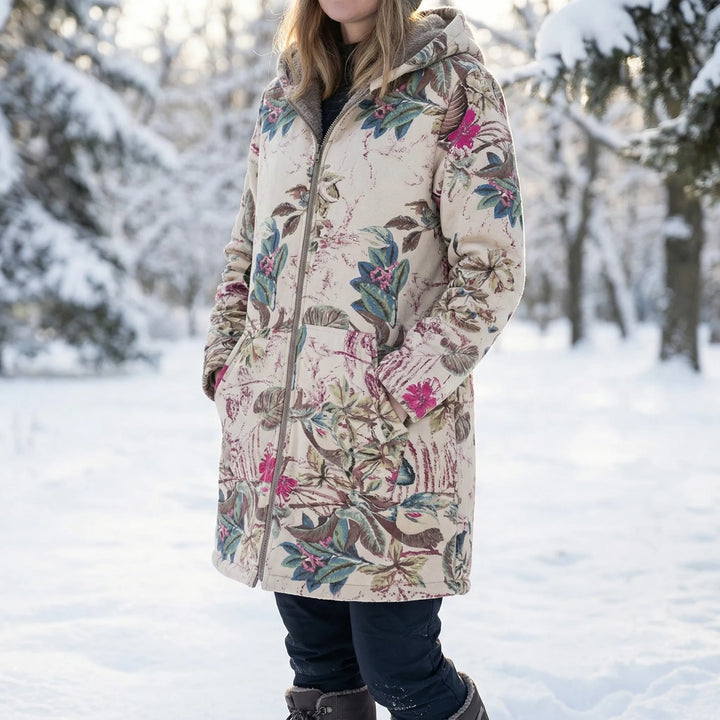 Blostwear - Cappotto invernale con cappuccio e stampa floreale