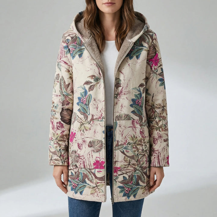 Blostwear - Cappotto invernale con cappuccio e stampa floreale