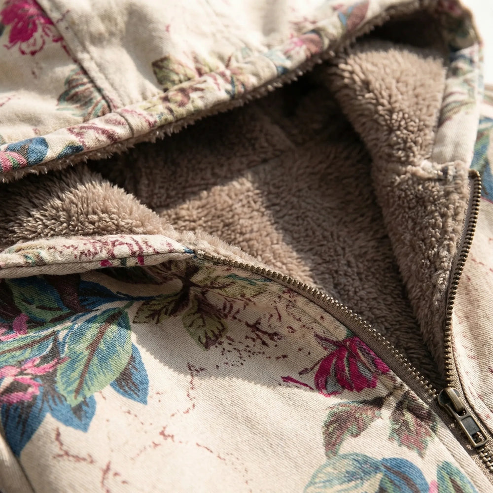 Blostwear - Cappotto invernale con cappuccio e stampa floreale