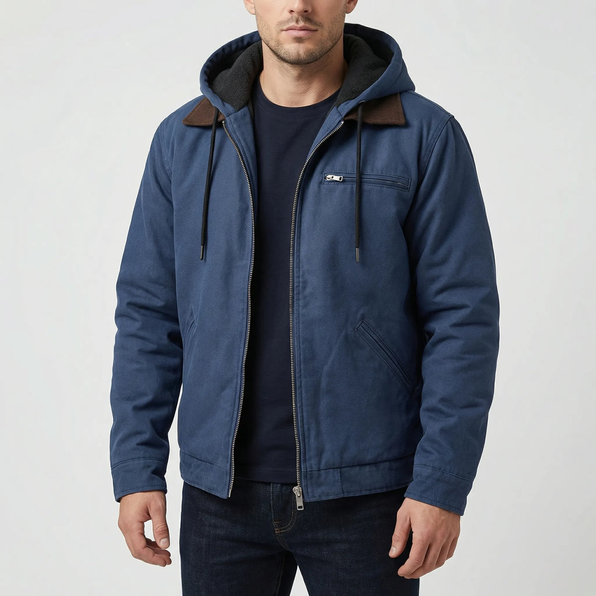 Giacca Zip con Cappuccio Foderata in Pile per Uomo