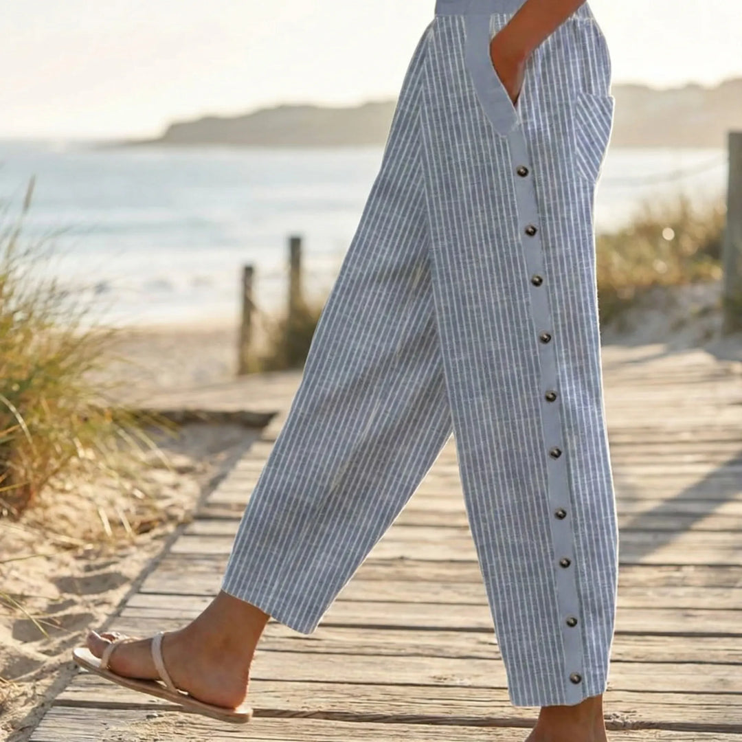 Breevia - Pantaloni casual a righe a gamba larga e vestibilità ampia