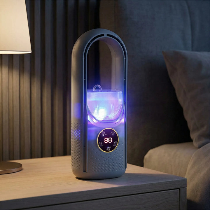 Brezulo - Ventilatore da tavolo portatile senza pale con luce notturna