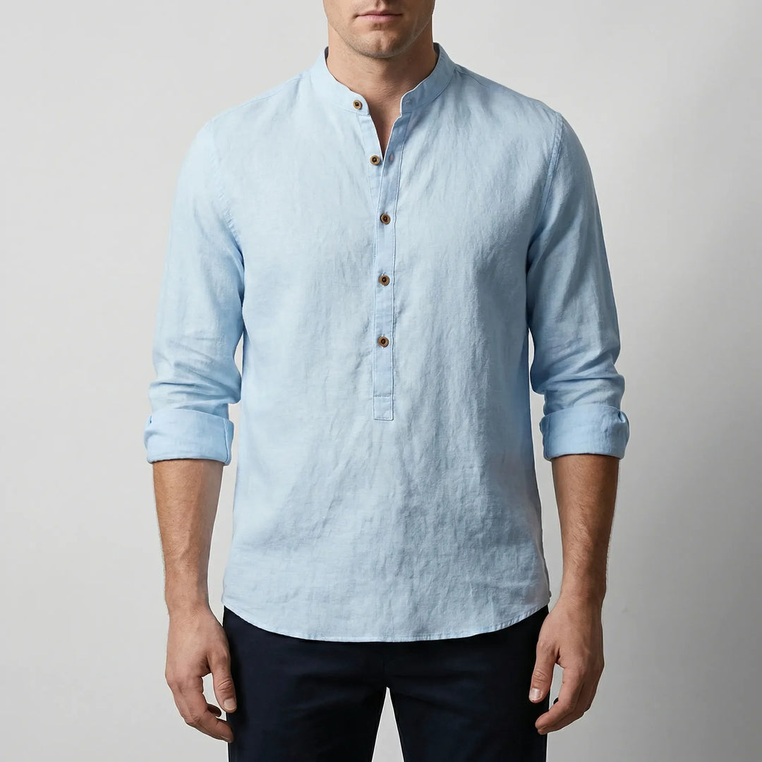 Briston - Camicia a maniche lunghe senza colletto stile Henley