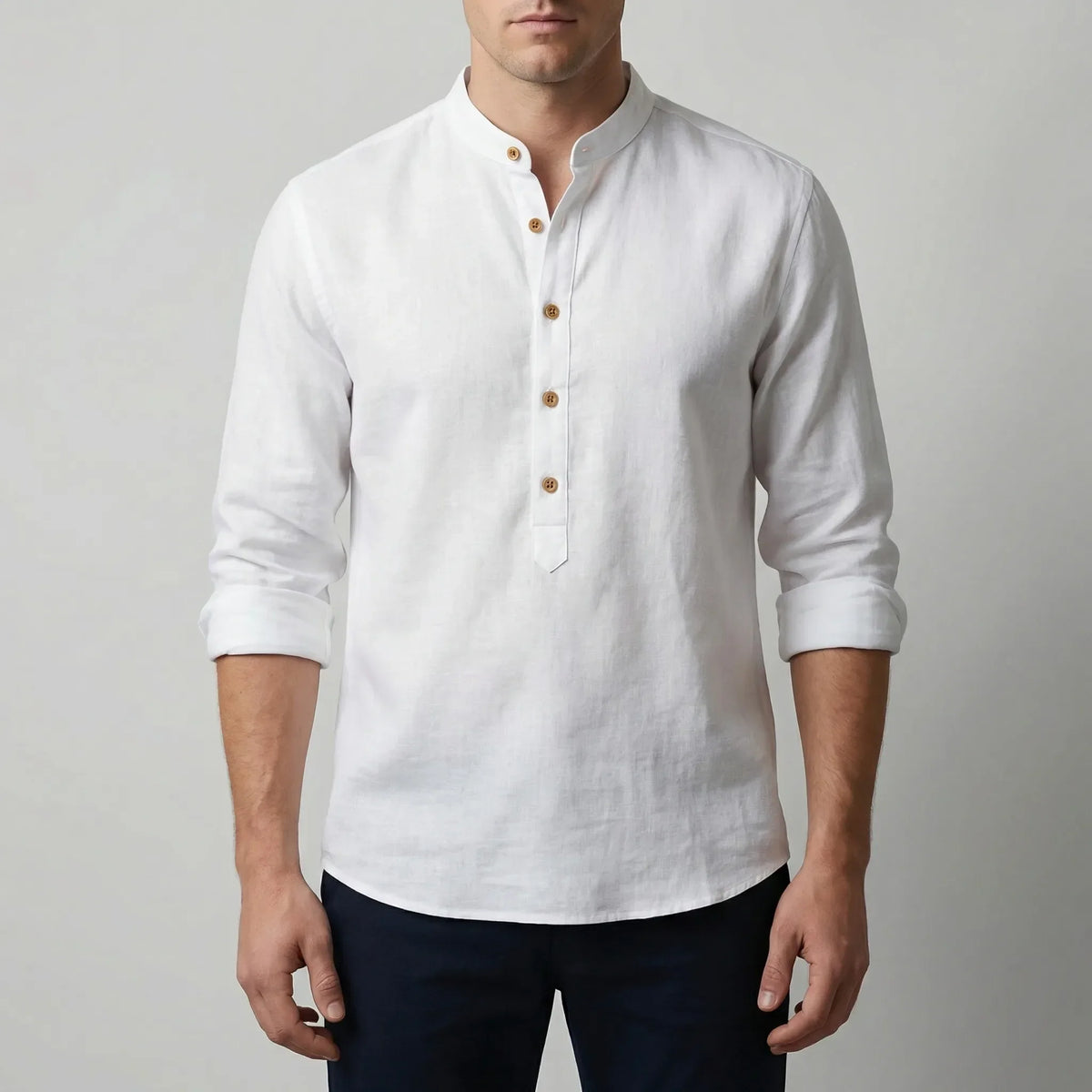 Camicia a Maglia Lunga Senza Colletto Stile Henley