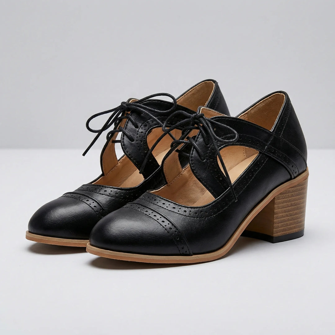Broquella - Stivaletto brogue con tacco a blocco e allacciatura