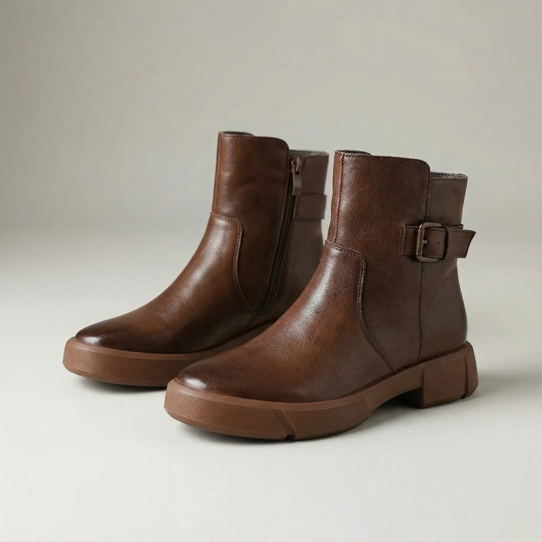Broxenne - Stivaletto con tacco a blocco a metà caviglia d'ispirazione vintage
