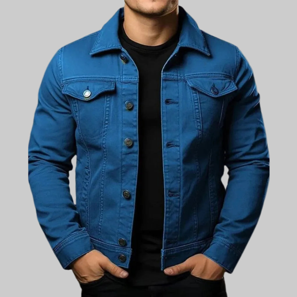 Giacca Denim Solida Casual per Uomini