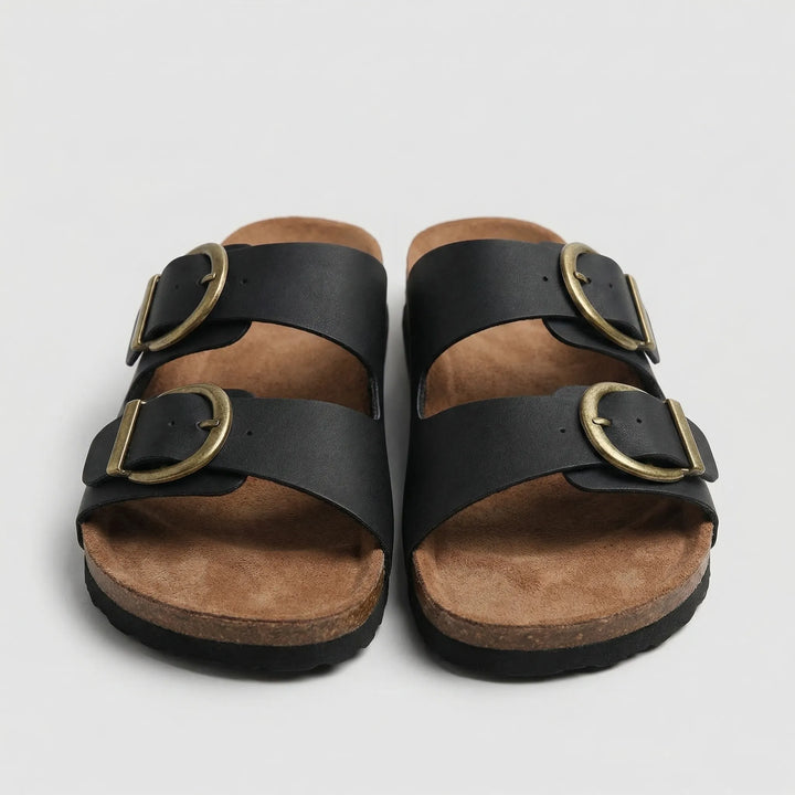 Calmbuck - Open-Toe Flat Sandal With Buckle Strap