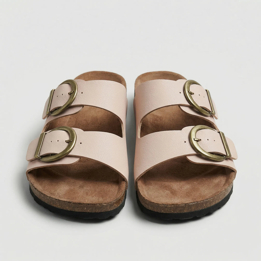 Calmbuck - Open-Toe Flat Sandal With Buckle Strap