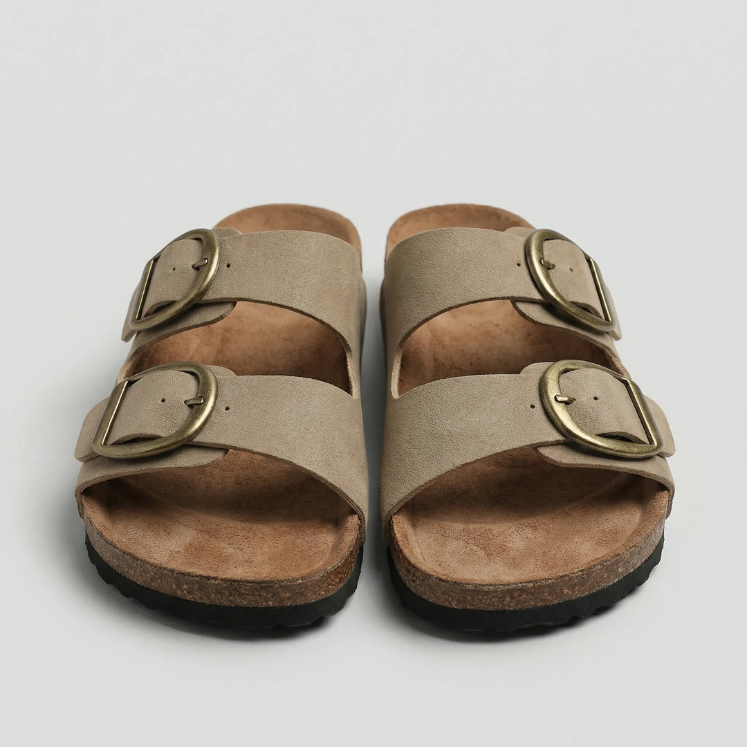 Calmbuck - Open-Toe Flat Sandal With Buckle Strap