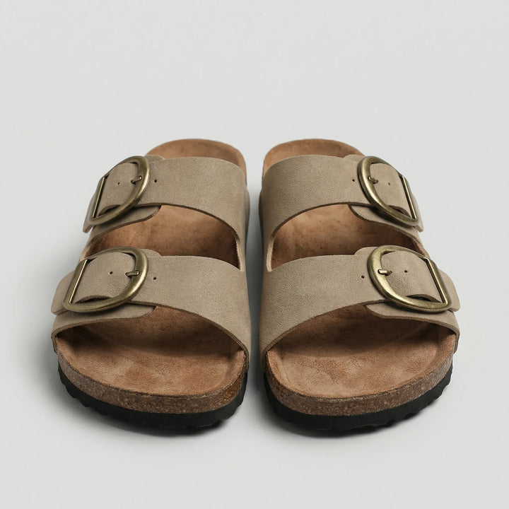 Calmbuck - Open-Toe Flat Sandal With Buckle Strap