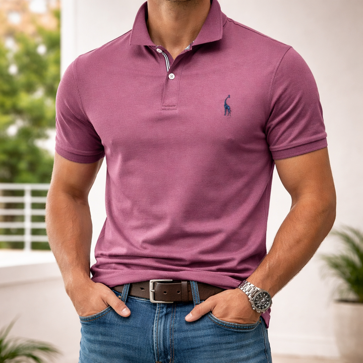 Polo in Cotone Luxe per Uomini con Ricamo di Cerbiatto