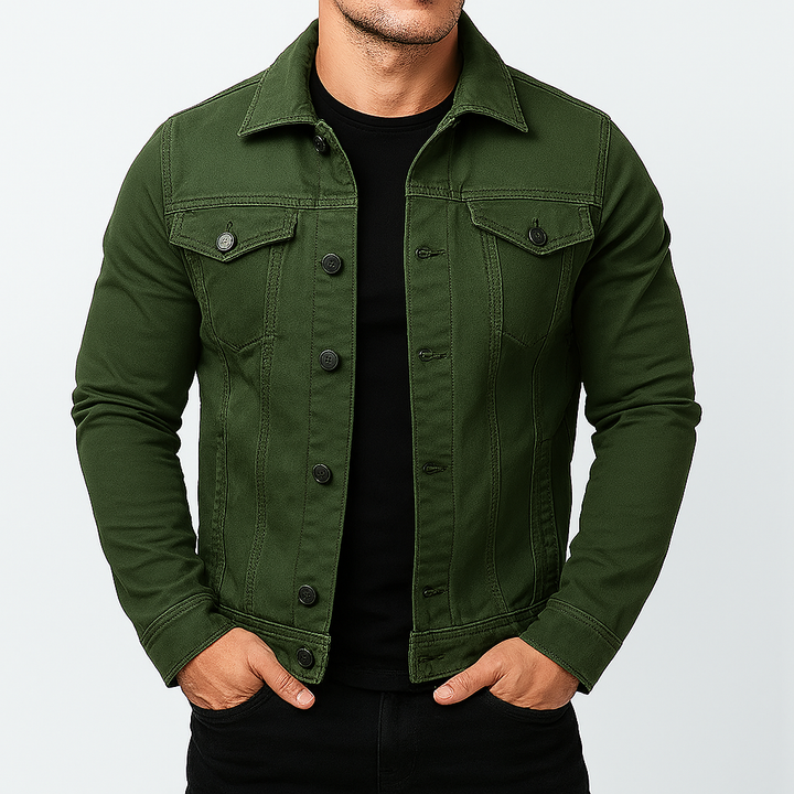 Giacca casual da uomo in denim a tinta unita