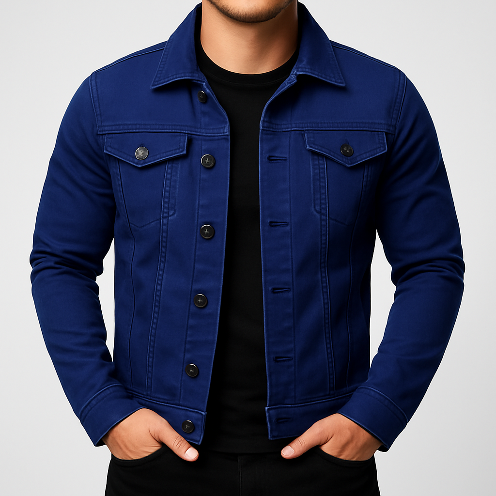 Giacca casual da uomo in denim a tinta unita