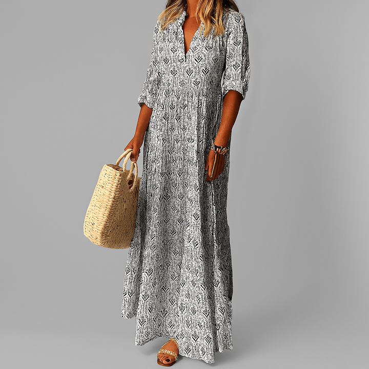 Abito Maxi Leggero con Stampa Vintage da Donna