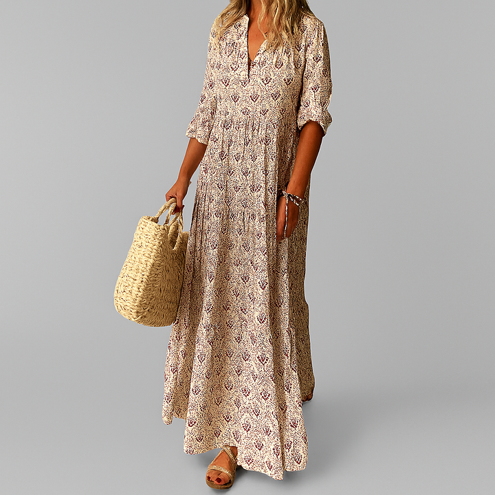 Abito lungo leggero da donna con stampa vintage