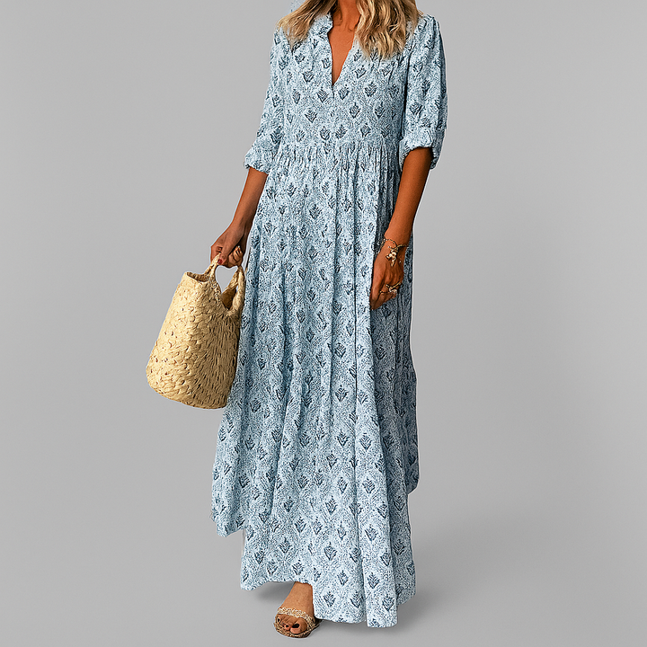 Abito Maxi Leggero con Stampa Vintage da Donna