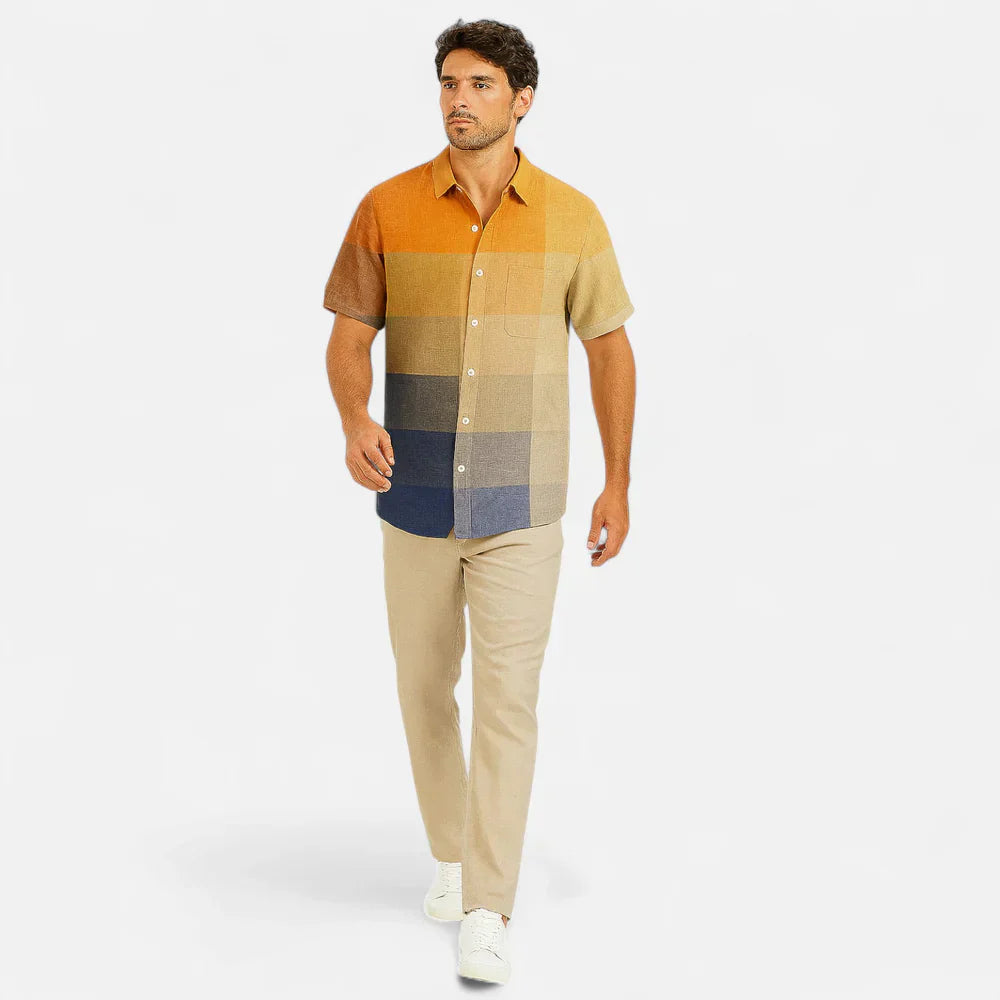 Men’s Premium Linen Artistic Print Short Sleeve Shirt