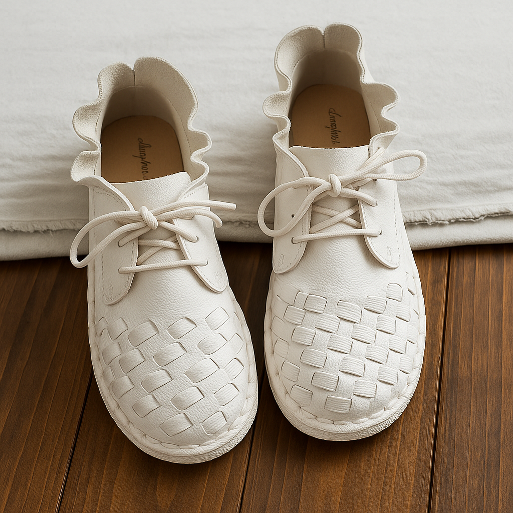 Scarpe basse retrò in pelle bovina fatte a mano da donna