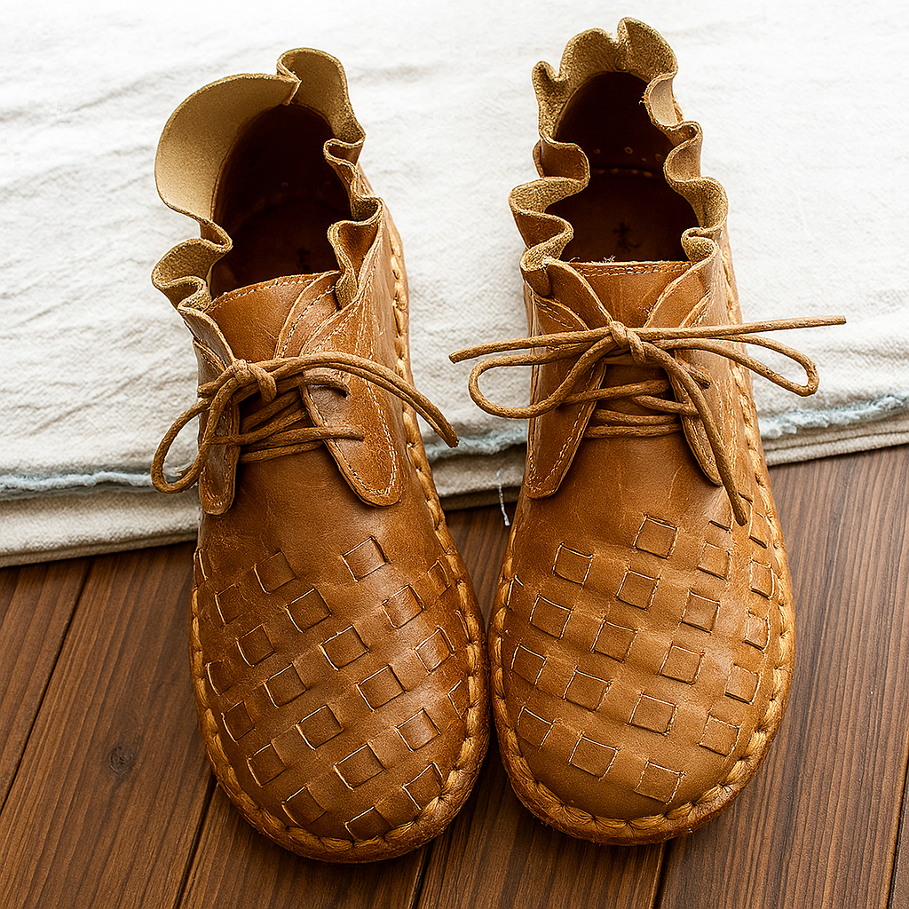 Scarpe basse retrò in pelle bovina fatte a mano da donna