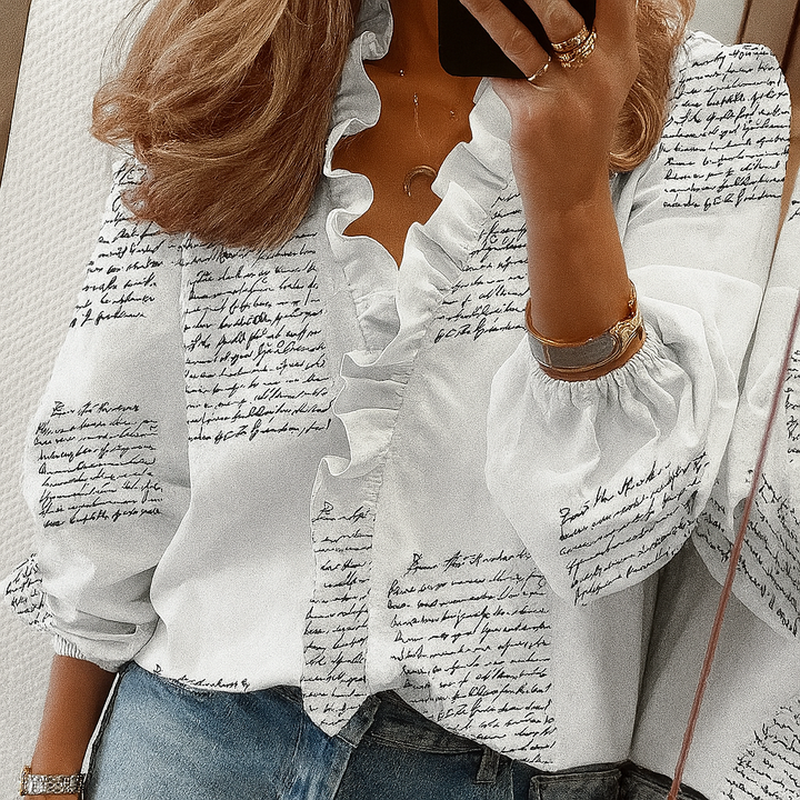 Blusa Teal con Ruffle e Mani a Puff
