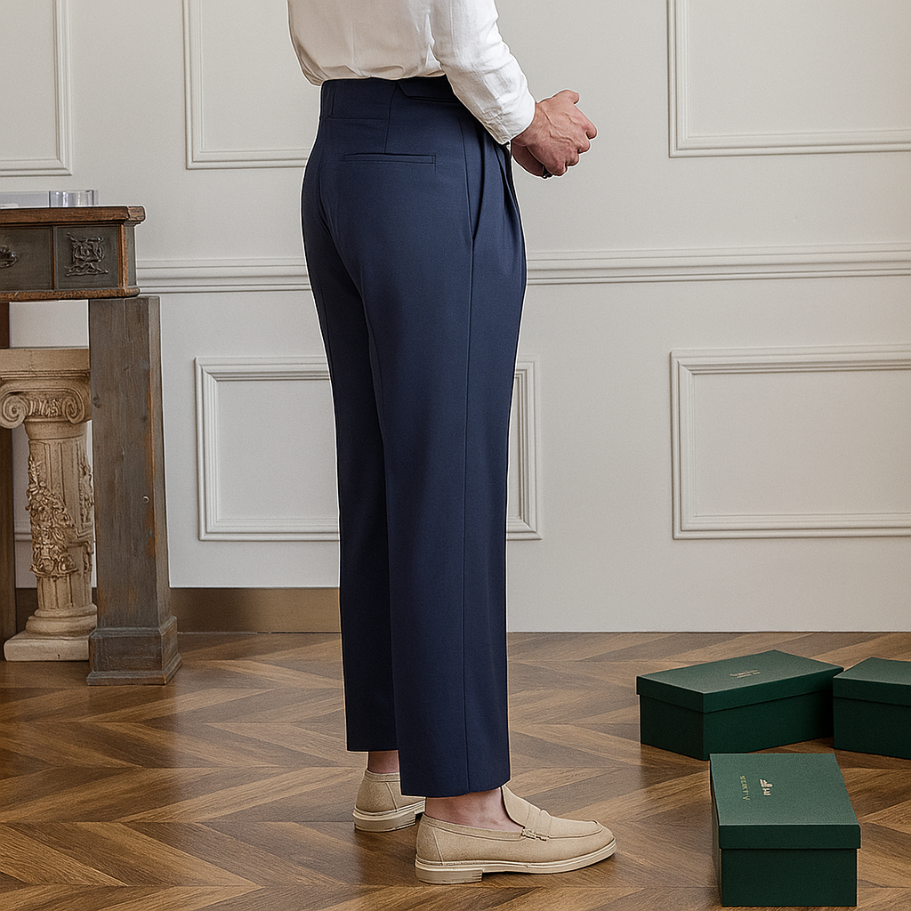 Pantaloni eleganti da uomo a vita alta e vestibilità slim