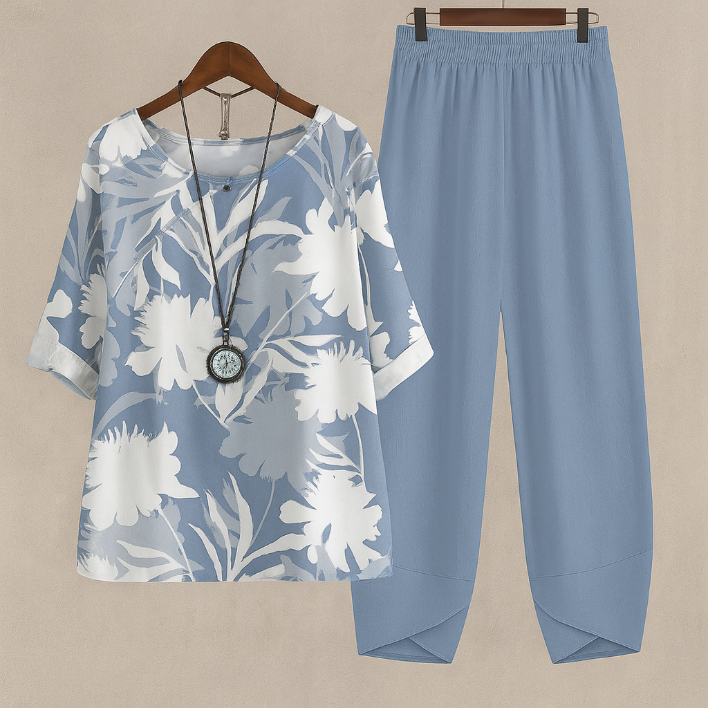 Set di Due Pezzi Floreale Elegante e Perfettamente Confortevole per Donne