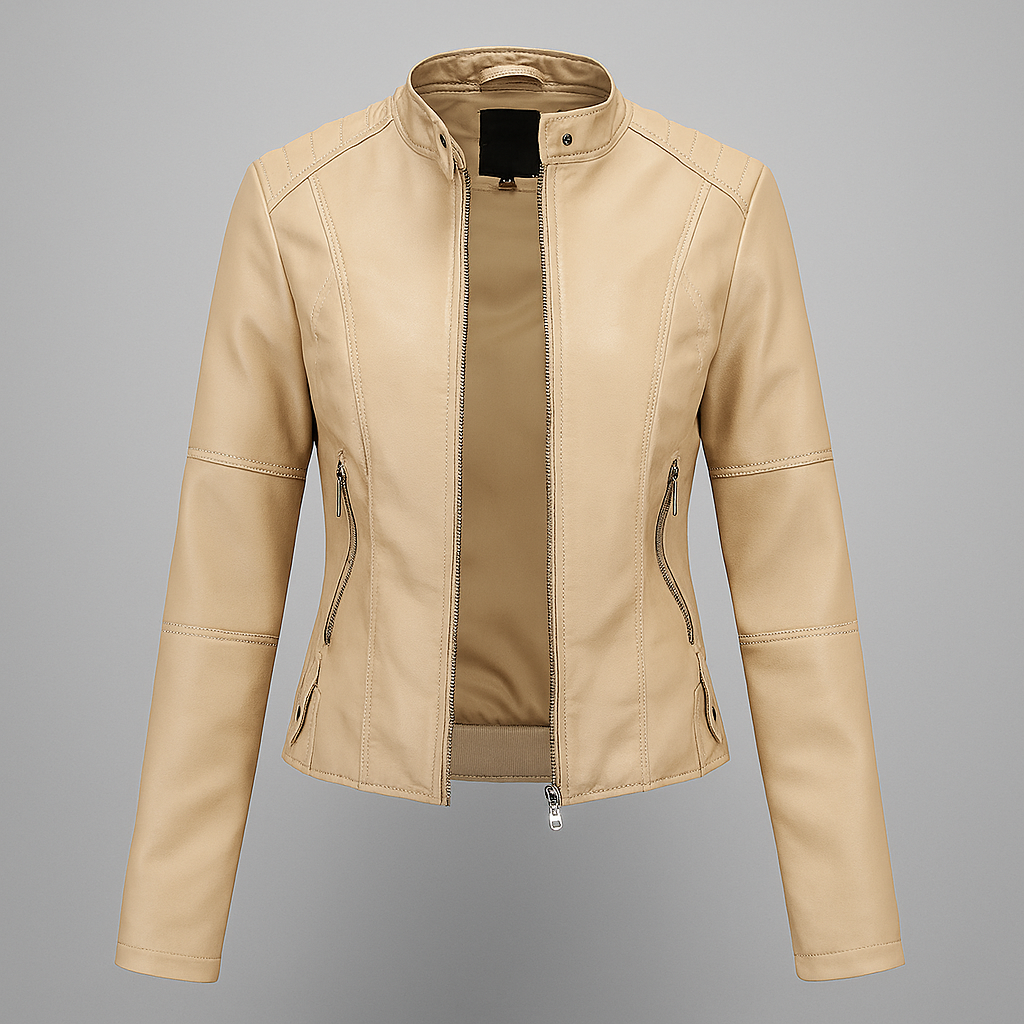 Giacca biker aderente effetto pelle con collo alto da donna