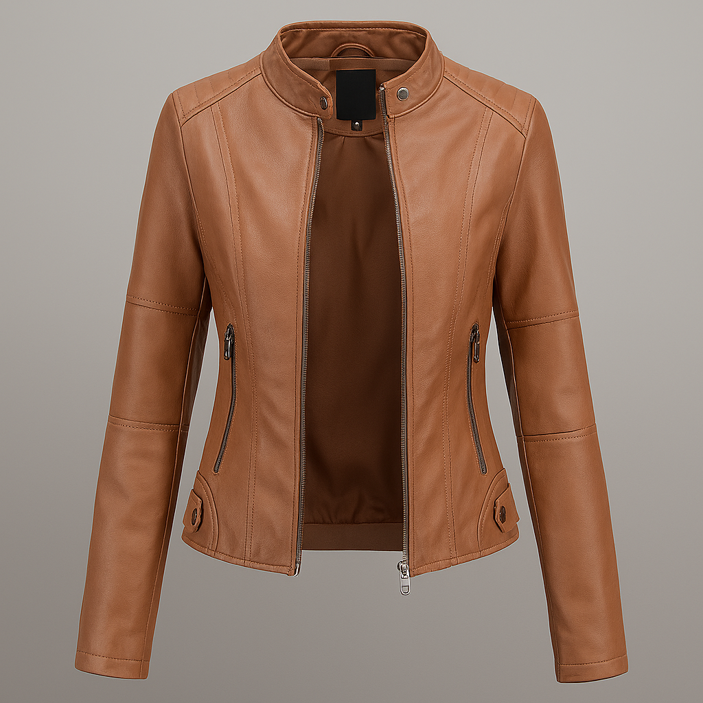 Giacca biker aderente effetto pelle con collo alto da donna