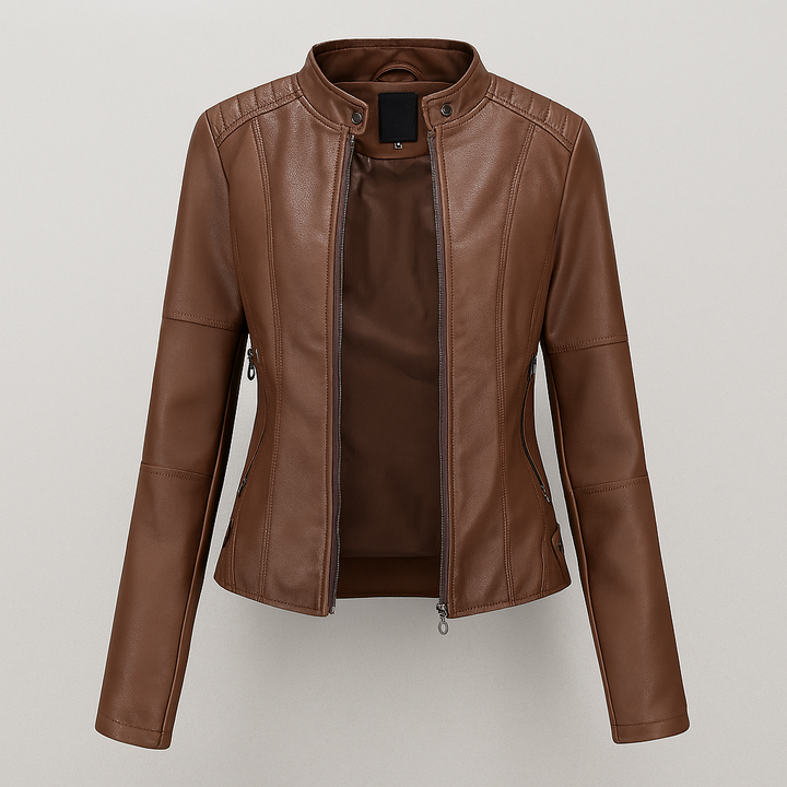 Giacca Biker da Donna Effetto Pelle con Collo Alto