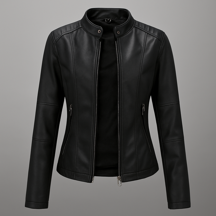 Giacca Biker da Donna Effetto Pelle con Collo Alto