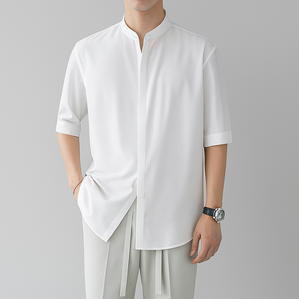 Camicia da uomo a maniche lunghe con collo alla mandorla