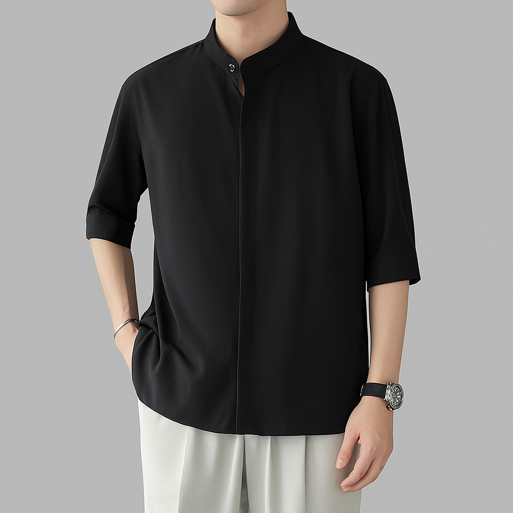 Camicia da uomo a maniche lunghe con collo alla mandorla
