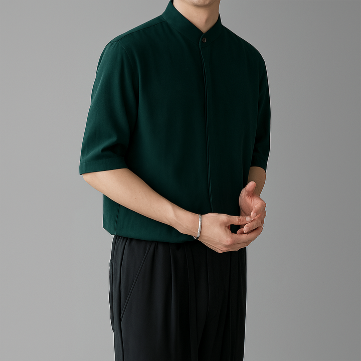 Camicia a maniche lunghe con collo mandarin per uomini