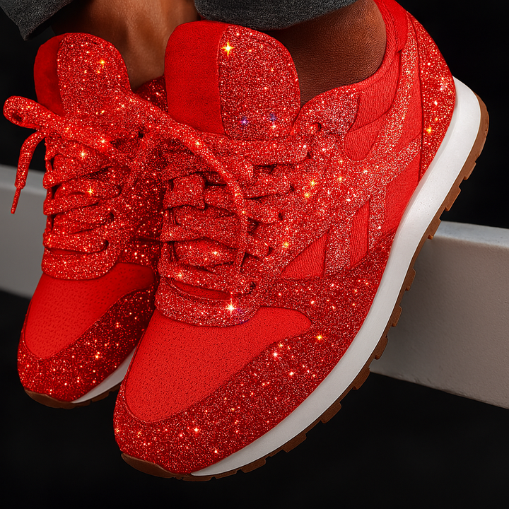Sneakers da donna con tacco grosso e glitter